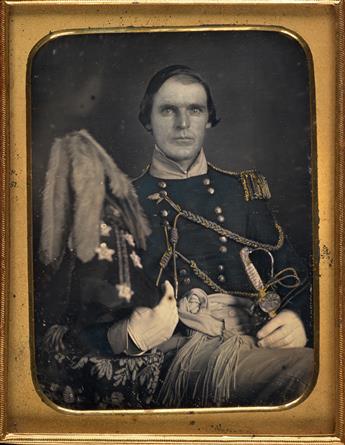 (MILITARY) Group of 3 early images, comprising a half-plate daguerreotype of a military figure in formal dress;